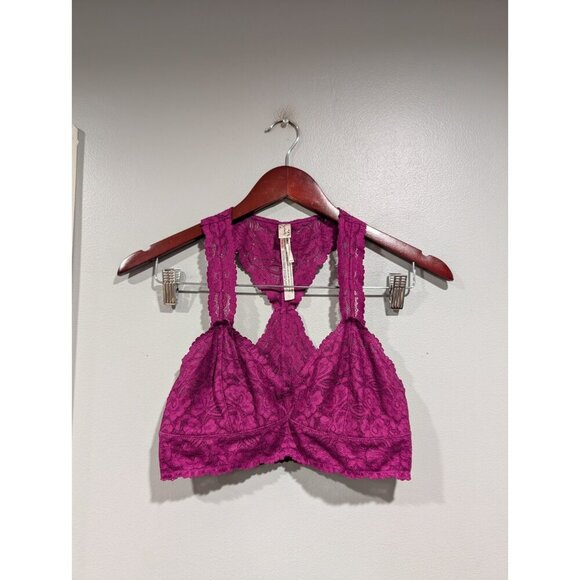 Intimately Free People Galloon Lace Racerback Bralette Purple Berry Floral Sz M - Picture 1 of 14